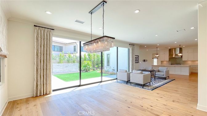 Chandelier, Interior, Kitchen, Living room, Pendant Lights, Recessed Lighting, Wood Texture Flooring
