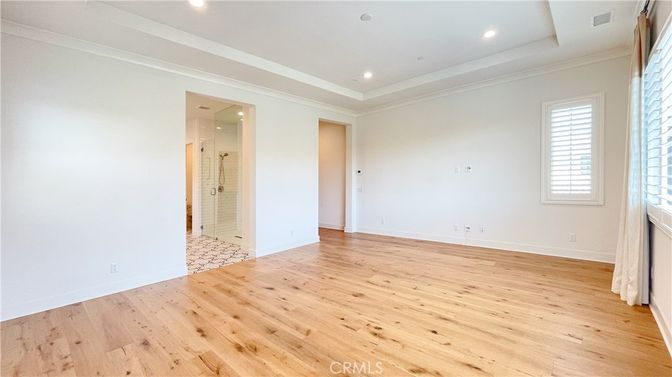Bathroom, Empty room, Interior, Recessed Lighting, Wood Texture Flooring
