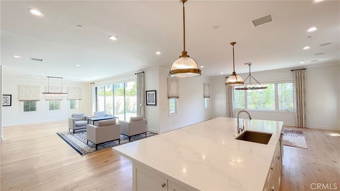 Interior, Kitchen, Living room, Pendant Lights, Recessed Lighting, Wood Texture Flooring