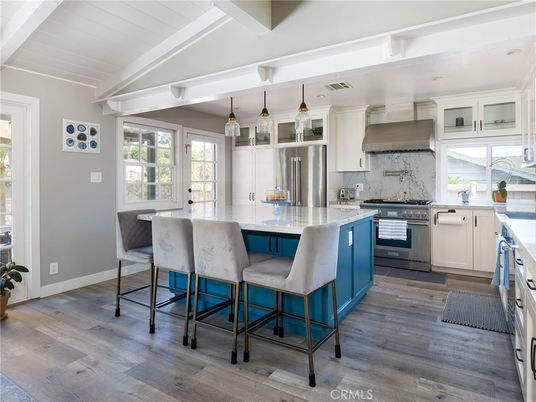 Interior, Kitchen, Pendant Lights, Stainless Steel Appliances, Wood Texture Flooring