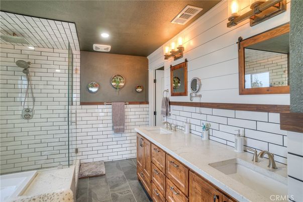 Bathroom, Dual Sink Vanities, Glass Shower, Interior, Recessed Lighting