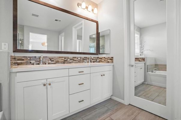 Bathroom, Dual Sink Vanities, Interior, Wood Texture Flooring