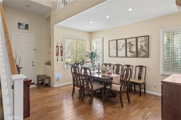 Dining room, Interior, Recessed Lighting, Wood Texture Flooring