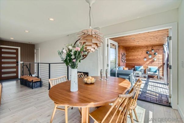 Dining room, Interior, Pendant Lights, Recessed Lighting, Wooden Ceilings, Wood Texture Flooring, Wooden Walls