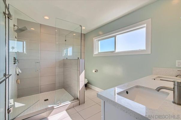 Bathroom, Dual Sink Vanities, Glass Shower, Interior, Recessed Lighting