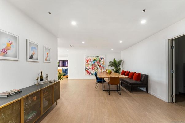 Dining room, Interior, Recessed Lighting, Wood Texture Flooring