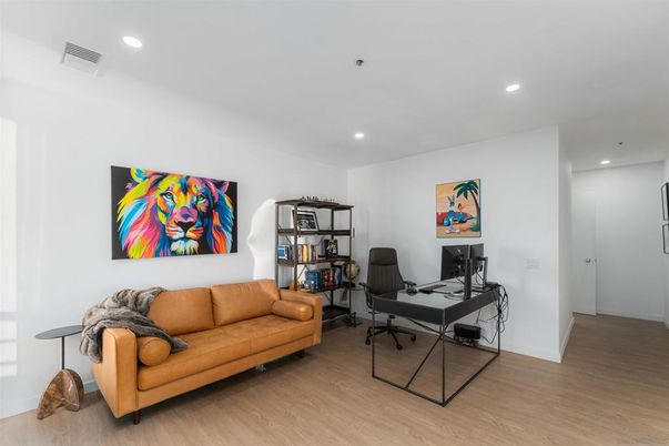 Home Office, Interior, Recessed Lighting, Wood Texture Flooring