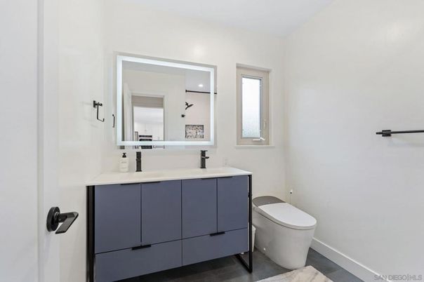 Bathroom, Interior, Recessed Lighting, Wood Texture Flooring