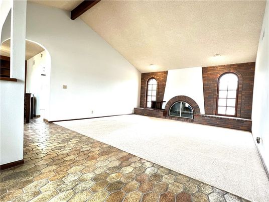 Empty room, Fireplace, Interior, Stone Walls, Wooden Beams