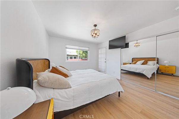 Bedroom, Chandelier, Interior, Wood Texture Flooring