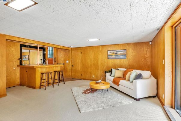 Interior, Living room, Recessed Lighting, Wooden Walls