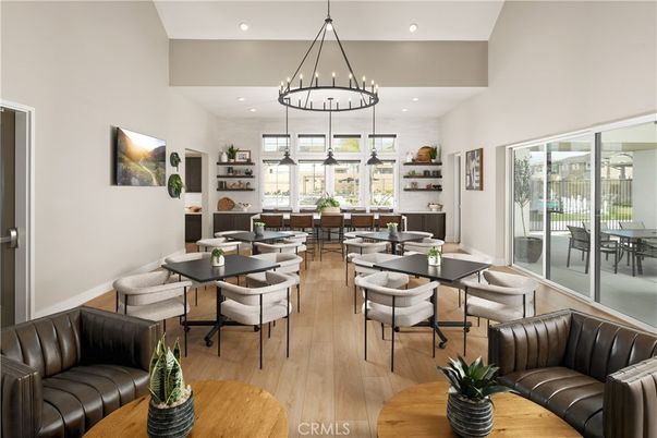 Chandelier, Dining room, Interior, Pendant Lights, Recessed Lighting, Wood Texture Flooring