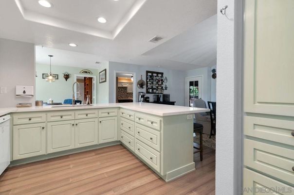 Interior, Kitchen, Pendant Lights, Recessed Lighting, Wood Texture Flooring