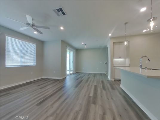 Empty room, Interior, Pendant Lights, Recessed Lighting, Wood Texture Flooring