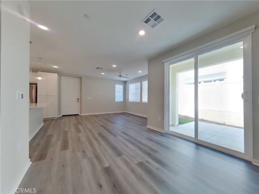 Empty room, Interior, Pendant Lights, Recessed Lighting, Wood Texture Flooring