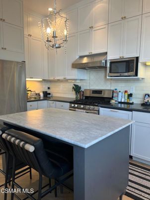 Chandelier, Interior, Kitchen, Pendant Lights, Stainless Steel Appliances