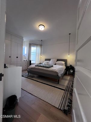 Bedroom, Interior, Pendant Lights, Wood Texture Flooring