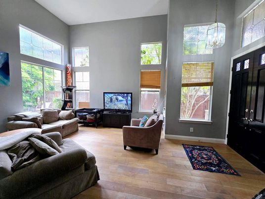 Interior, Living room, Pendant Lights, Wood Texture Flooring