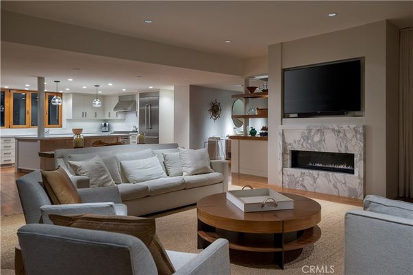 Dining room, Fireplace, Interior, Kitchen, Living room, Pendant Lights, Recessed Lighting, Stainless Steel Appliances