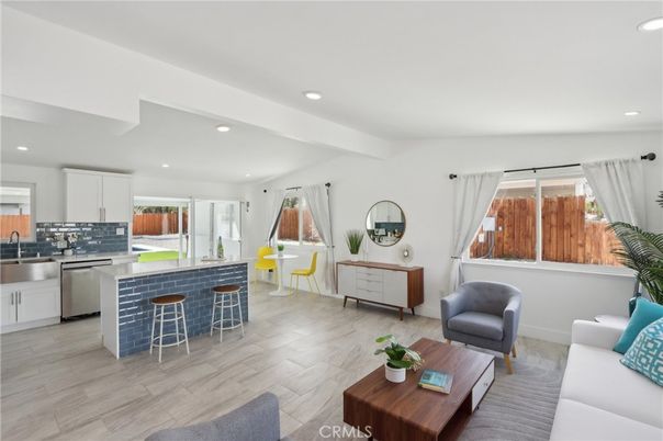 Interior, Kitchen, Living room, Recessed Lighting, Stainless Steel Appliances, Wood Texture Flooring