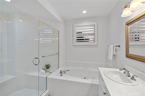 Bathroom, Glass Shower, Interior, Recessed Lighting, Tile Countertops