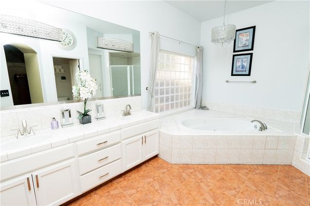 Bathroom, Dual Sink Vanities, Interior, Pendant Lights, Tile Countertops