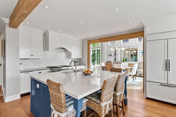 Dining room, Interior, Kitchen, Recessed Lighting, Stainless Steel Appliances, Wooden Beams, Wood Texture Flooring