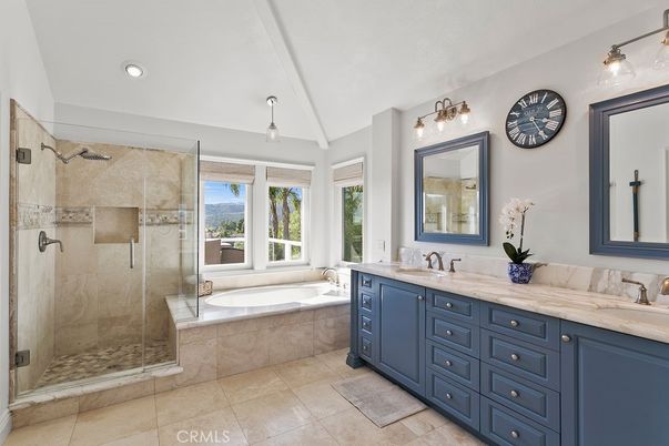 Bathroom, Dual Sink Vanities, Glass Shower, Interior, Recessed Lighting