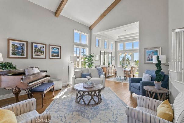 Dining room, Interior, Living room, Pendant Lights, Piano, Wooden Beams, Wood Texture Flooring