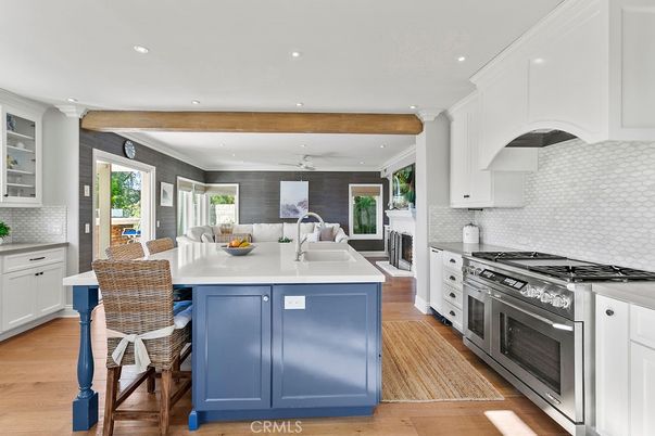 Interior, Kitchen, Recessed Lighting, Stainless Steel Appliances, Wooden Beams, Wood Texture Flooring