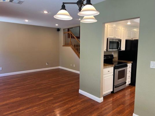 Empty room, Interior, Kitchen, Recessed Lighting, Wood Texture Flooring