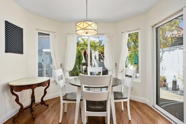 Dining room, Interior, Pendant Lights, Wood Texture Flooring