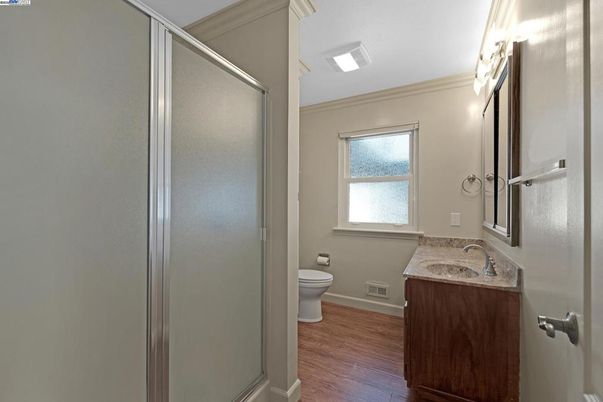 Bathroom, Glass Shower, Interior, Wood Texture Flooring