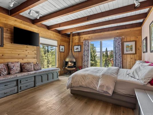 Bedroom, Fireplace, Interior, Wooden Beams, Wood Texture Flooring, Wooden Walls