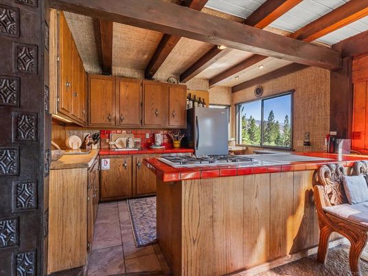 Interior, Kitchen, Recessed Lighting, Tile Countertops, Wooden Beams, Wooden Ceilings