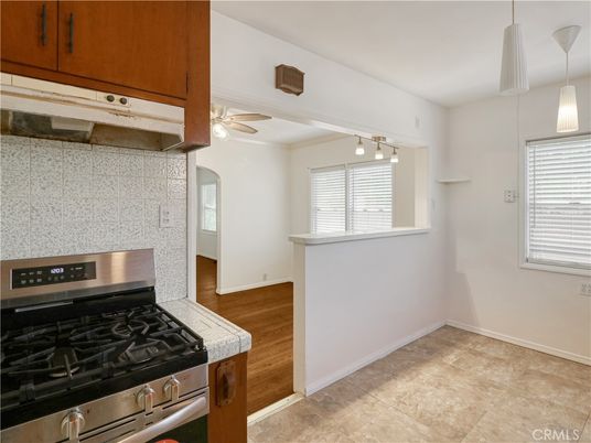 Interior, Kitchen, Pendant Lights, Stainless Steel Appliances, Wood Texture Flooring