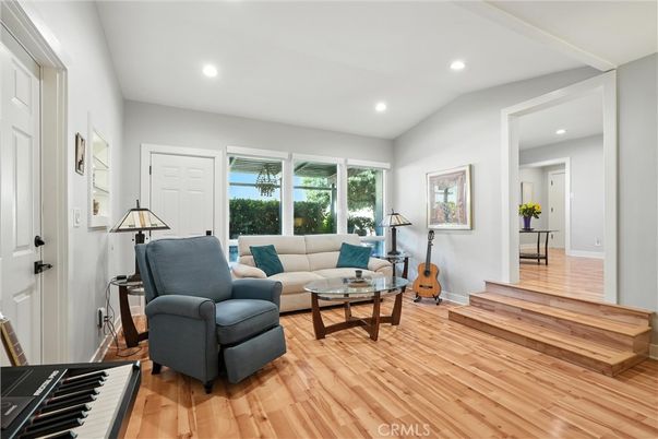 Interior, Living room, Piano, Recessed Lighting, Wood Texture Flooring