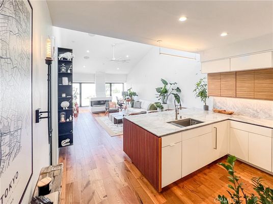 Interior, Kitchen, Living room, Recessed Lighting, Wood Texture Flooring