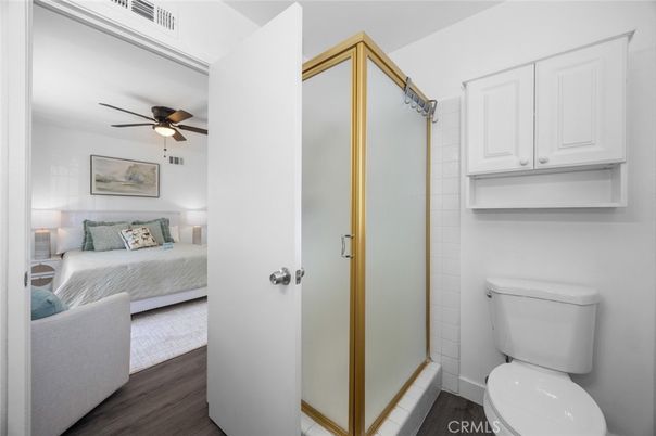 Bathroom, Bedroom, Glass Shower, Interior, Wood Texture Flooring