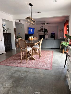 Dining room, Fireplace, Interior, Living room, Pendant Lights, Recessed Lighting