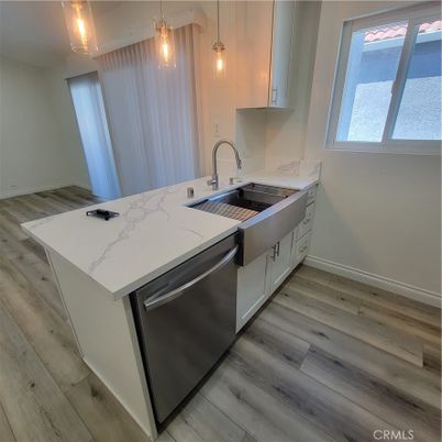 Interior, Kitchen, Pendant Lights, Stainless Steel Appliances, Wood Texture Flooring