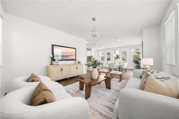 Chandelier, Dining room, Interior, Living room, Pendant Lights, Recessed Lighting, Wood Texture Flooring