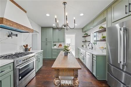 Chandelier, Interior, Kitchen, Recessed Lighting, Stainless Steel Appliances, Wood Texture Flooring
