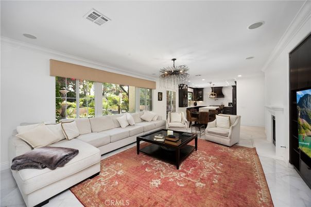Dining room, Fireplace, Interior, Kitchen, Living room, Pendant Lights, Recessed Lighting