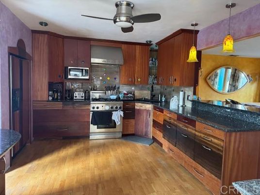 Interior, Kitchen, Pendant Lights, Stainless Steel Appliances, Wood Texture Flooring