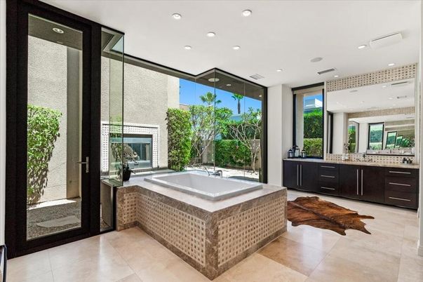 Bathroom, Fireplace, Glass Shower, Interior, Recessed Lighting