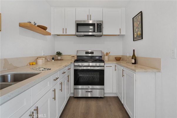 Interior, Kitchen, Stainless Steel Appliances, Wood Texture Flooring