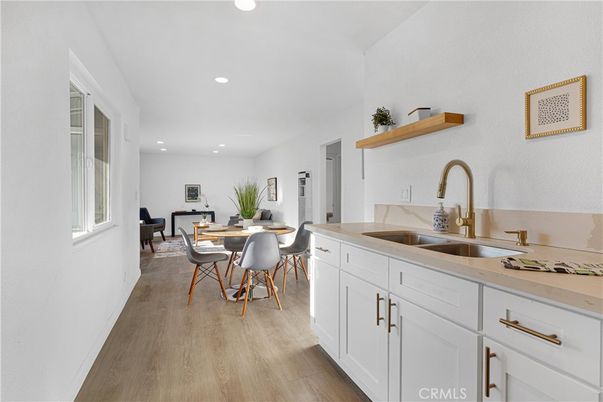 Dining room, Interior, Kitchen, Recessed Lighting, Wood Texture Flooring
