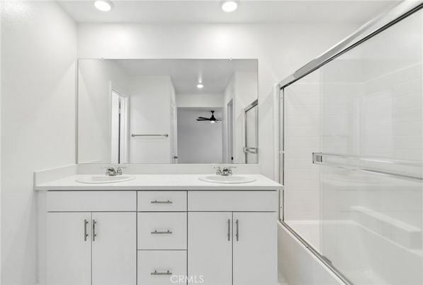 Bathroom, Dual Sink Vanities, Glass Shower, Interior, Recessed Lighting