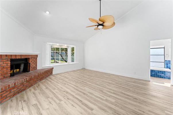 Empty room, Fireplace, Interior, Recessed Lighting, Wood Texture Flooring